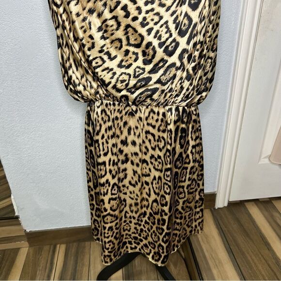 REEM Silk Cape Cowl Neck Cheetah Animal Print Gold/Black Medium Dress Sz Large - Picture 5 of 11